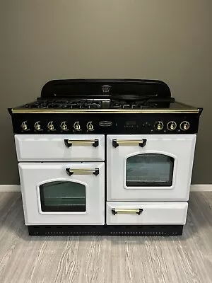 Rangemaster Classic 110cm Dual Fuel Range Cooker In White & Brass REFURBISHED • £1250