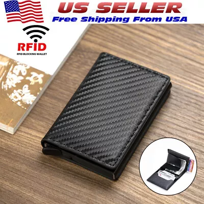 RFID Blocking LEATHER CARBON FIBER Mens Wallet  Purse Slim ID Credit Card Holder • $5.88