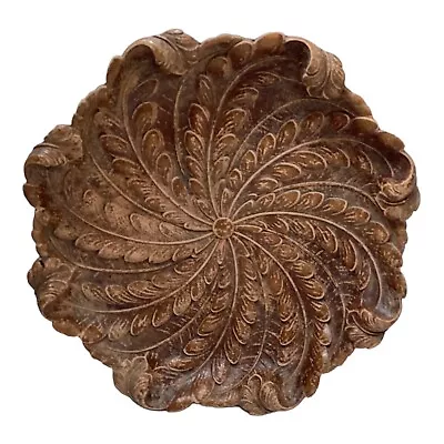 1940’s Wooden Carved Plate Bowl Flower Center Two Tone Natural Colors 10” • $45