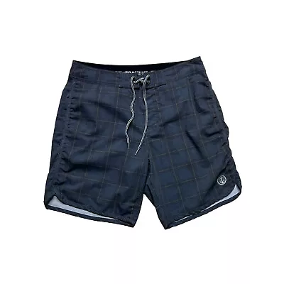 Captain Fin 17  Board Shorts Mens Size 28 Vintage Stretch Charcoal Plaid • $18.88