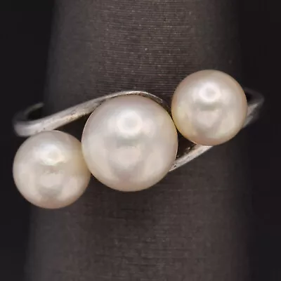 Vintage Mikimoto Sterling Silver Sea Pearl Band Ring Size 4.75 • $199