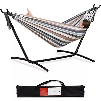 Double Hammock With Space Saving Steel Stand Included 2 Person Heavy Duty Outsid • $93.03
