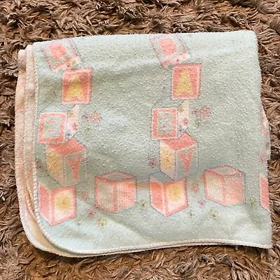 Vintage Baby Receiving Blanket Blocks Pink Blue Unisex • $19.99