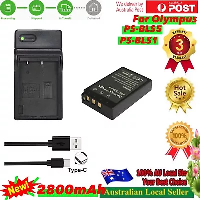 Battery + Usb-C Led Charger For Olympus PS-BLS-5 50 PEN Mini E-PM1 E-PM2 BCS-5 • $29.90