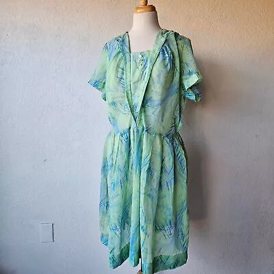 Vintage Jeanne 60s Mod Plus Size Volup Blue Greeen Day Dress Spring XXL/2XL • $49.99