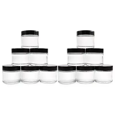 2oz Straight Sided Clear Glass Jars (12 Pack) Airtight Cosmetic Jars • $19.99