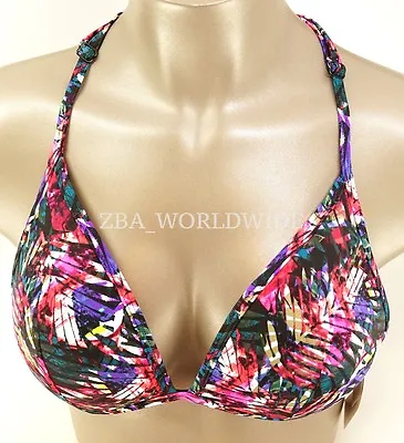 Victoria's Secret PINK Multi Tropical Palm Racerback Push Up Triangle Bikini Top • $10.97