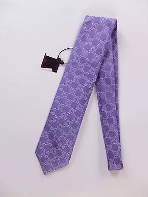 ISAIA Napoli Lavender 7-fold Floral Motif Silk Neck Tie Authentic NWT Italy • $95