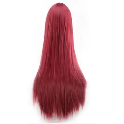 31.5inch/Wine Red Long Straight Wig Hair Side Bangs 100% Density Lace Front NEW • $8.41