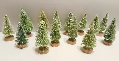 LOT Of 14 Mini LIGHT GREEN Miniature Sisal Bottle Brush Flocked Christmas Trees • $17.95