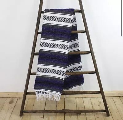 £24.99 • Buy Purple Mexican Falsa Blanket Throw Rug Handmade Stripe Large Authentic Fairtrade