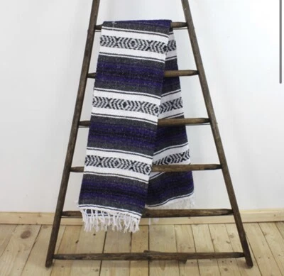 £24.99 • Buy Purple Mexican Falsa Blanket Throw Rug Handmade Stripe Large Authentic Fairtrade