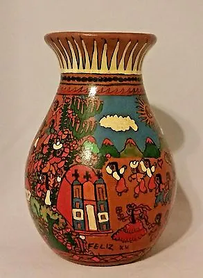 Vintage Hand Painted Vase With Village Church Fiesta Scene Toluca Mexico • $29.99