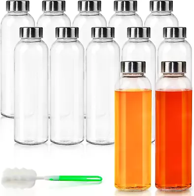 12 Pack Glass Water Bottles 16oz Clear Glass Bottles With Stainless Steel • $43.78