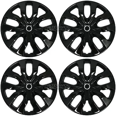 $49.99 • Buy 15  Set Of 4 Gloss Black Wheel Covers Snap On Hub Caps Fit R15 Tire & Steel Rim