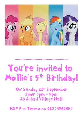 Personalised Photo Paper Card Party Invites Invitations MY LITTLE PONY #4 • £3.49