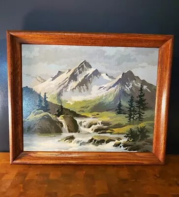 Vintage 1960 Paint-By-Number Majestic Peaks Mountains Framed 23×19 • $75