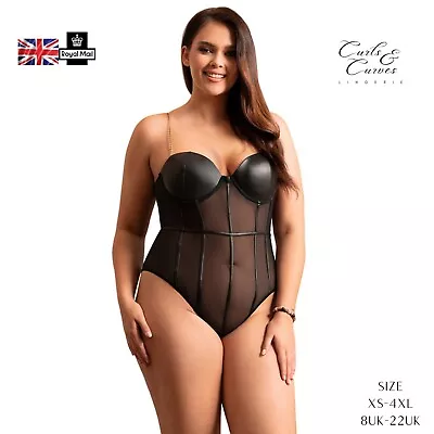 Sexy Curvy Mesh Bodysuit Plus Size Lingerie Sexy Teddy Golden Straps Size 8-22UK • £17.99