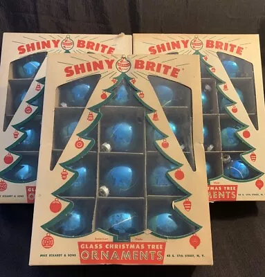 3 Boxes Of Vintage Shiny Brite Ornaments Blue Glass Ball Please Read 36 Total • $30