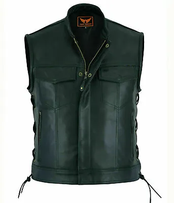 LuxHide Mens Motorcycle Biker Black Leather Vest Anarchy Club Concealed Carry • $75.99