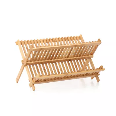 Toque Dish Rack Bamboo Foldable Drainer Drying Holder Plate Utensil Cultery Tray • $34.99