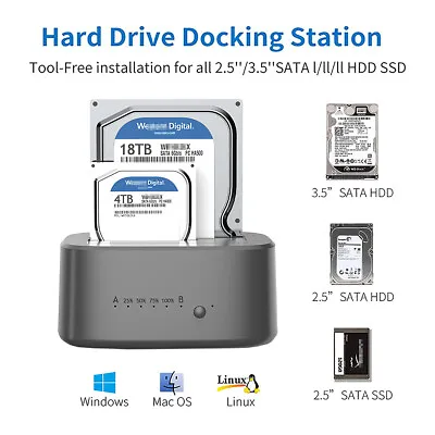 £26.59 • Buy UnionSine 3.5  Docking Station USB 3.0 SSD HDD Dual Dock Hard Drive Cloner Hub