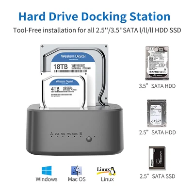 £26.59 • Buy UnionSine 3.5  Docking Station USB 3.0 SSD HDD Dual Dock Hard Drive Cloner Hub