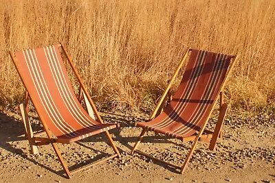 1920's-1940's Canvas Sling Lounger Beach Steamer Chairs Adjustable + Arm Rests • $450