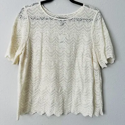 J.Crew Cream Scallop Lace Sheer Blouse Sz L NWT B-10 • $25.35