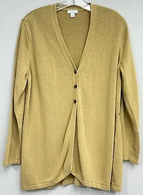 J. Jill Cardigan Womens Large Linen Blend Tan Mustard Long Line Beach Coverup • £22.15