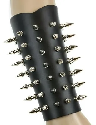Spike Long Gauntlet Armband Leather 40 Spikes 3 Buckles Punk Gothic Thrash Rock • $52.99