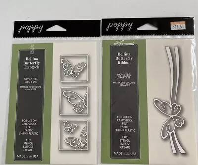 Poppy Bellina Butterfly Ribbon Triptych LOT Of 2 Metal Cutting Dies Thin Die • $10.25