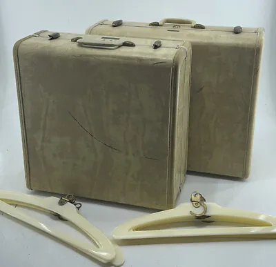 2 Vintage Samsonite Suitcase  Hard-Sided Luggage Ivory With Hangers • $81