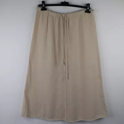 Zara Midi Skirt Womens L Linen Blend Textured Beige Mid Rise Drawstring Waist • £5.95