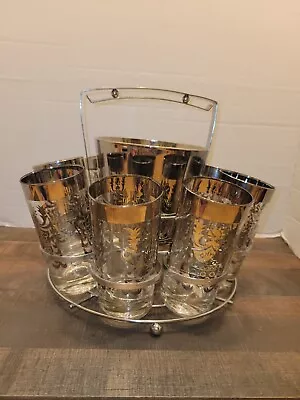 MCM Barware Lusterware Kimiko Guardian Highball Silver Crest Ice Bucket Set • $55