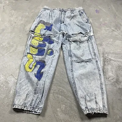 Vintage Bugle Boy Jeans Cargo Acid Wash Pleated Distressed 80s 90s Men’s 31x29 • $14.99