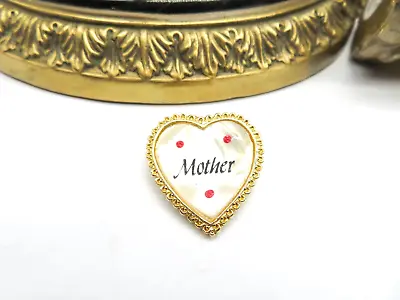 Vintage Gold Tone Mother Of Pearl Mother Heart Brooch Pin DD9 • $14.44
