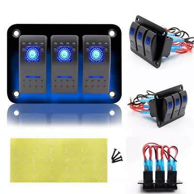 3 Gang Car Boat Marine Rocker Switch Panel LED 4.8A Dual USB Voltmeter 12V Wired • $25.59