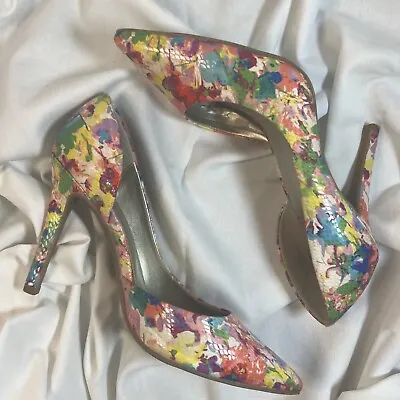 ANA Size 8 Floral  4  High HEELS Multicolor Pink Almond Toe Pumps Floral Spring • $37