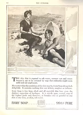 1917 IVORY SOAP Vintage Print Ad Man & Woman At The Beach 9x12  +ad On Reverse • $9.85