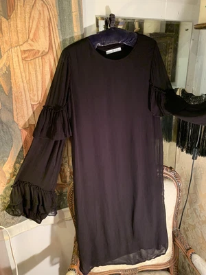 £9 • Buy GESTUZ Chiffon 60’s Tunic Dress With Tiered Frilled Sleeves 40bx40ins Lgth.