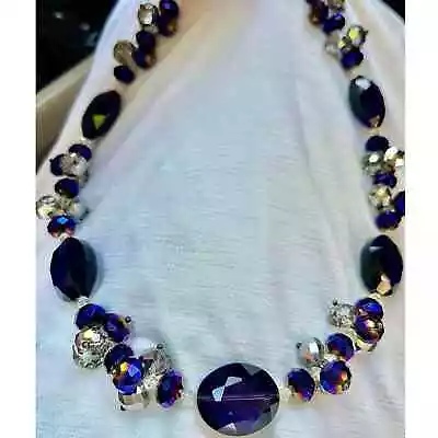 Vintage Purple Swarovski Aurora Borealis Crystal Beaded Iridescent Necklace  • $95