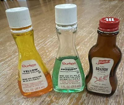 Set Of  3 VINTAGE  Extract Flavor/ Food Color Glass Bottles (Durkee & French’s) • $12.98
