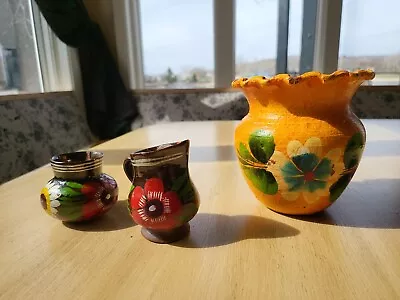 Vintage Flower Floral Mexican Pottery Bud Planter Vase Creamer Pitchers • $15