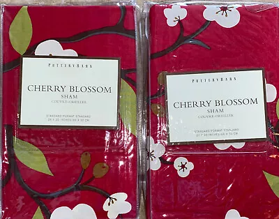 Pottery Barn Red Brown Cherry Blossoms 2 Standard Size Shams • $75