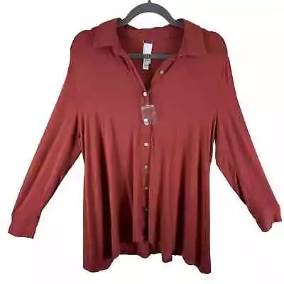 Marla Wynne Layers NWT Rust Colored Long Sleeve Collared Soft Stretchy Blouse M • $21.99