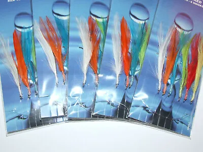 5 X Mackerel Cod Feathers Sea Fishing Rig 6 Hook Size 2/0 Fladen • £5.99