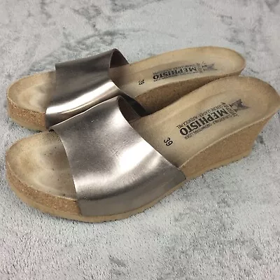 Mephisto Lise Slide Sandal Womens 39 Metallic Gold Leather Cork US 9 • $38.38