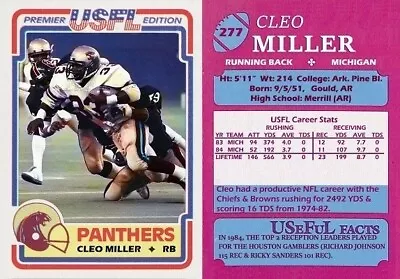 USFL Cleo Miller Michigan Panthers Cleveland Browns Custom Card • $5