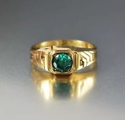 2 Ct Round Cut Simulated Emerald Men's Solitaire Ring 14K Yellow Gold Plated • $105.74